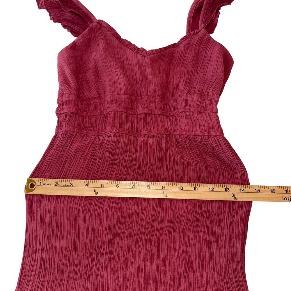 Max+Ash feminine cottagecore Pleated Tiered Midi Dress Rose Pink Flutter Sleeve - Picture 9 of 13